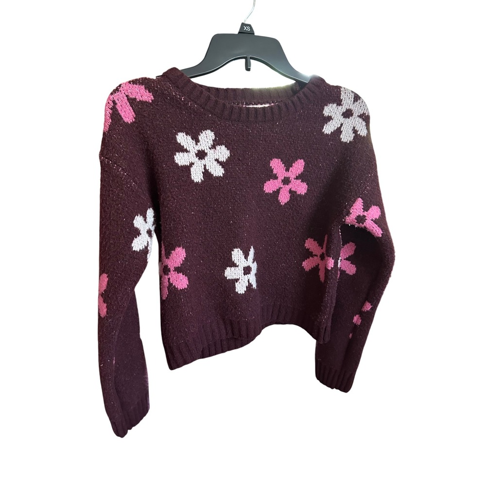 Kids SO Burgundy Flower‎ Power Sweater XS Extra Small Cozy Knit NWOT